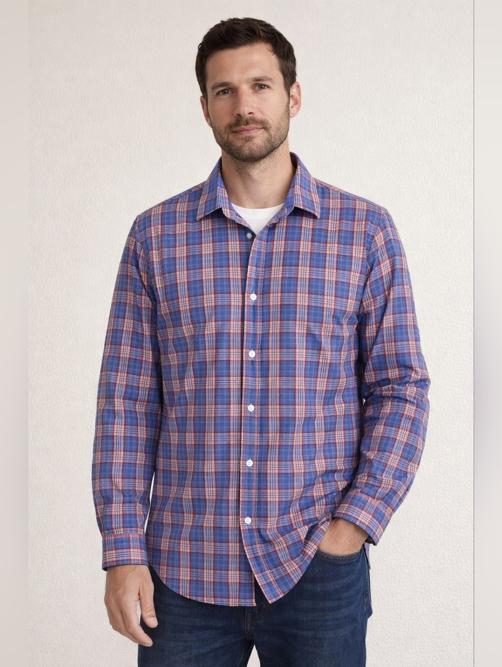 Banana Republic Plaid Button Down Shirt Men XL Blue Red Casual - Picture 5 of 8